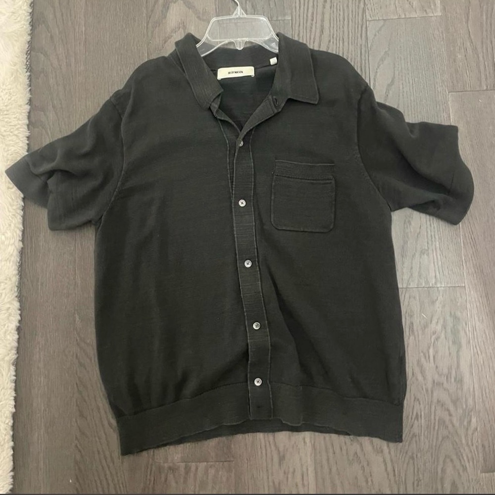 Buck Mason Black Short-Sleeve Button-Front Knit Shirt